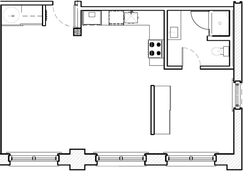 Floor plan for 1 bed, 1 bath, 660 sqft